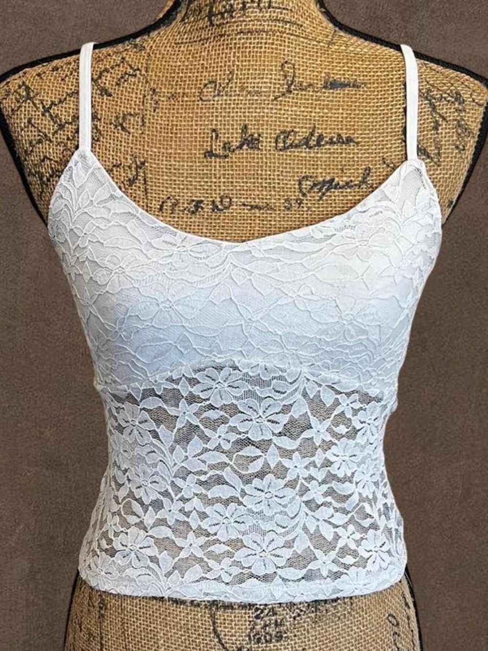 Hollister White Lace-Trim Floral Tank Top Cami